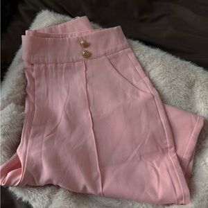 Chic Pink High-Waisted Pants with Gold Buttons